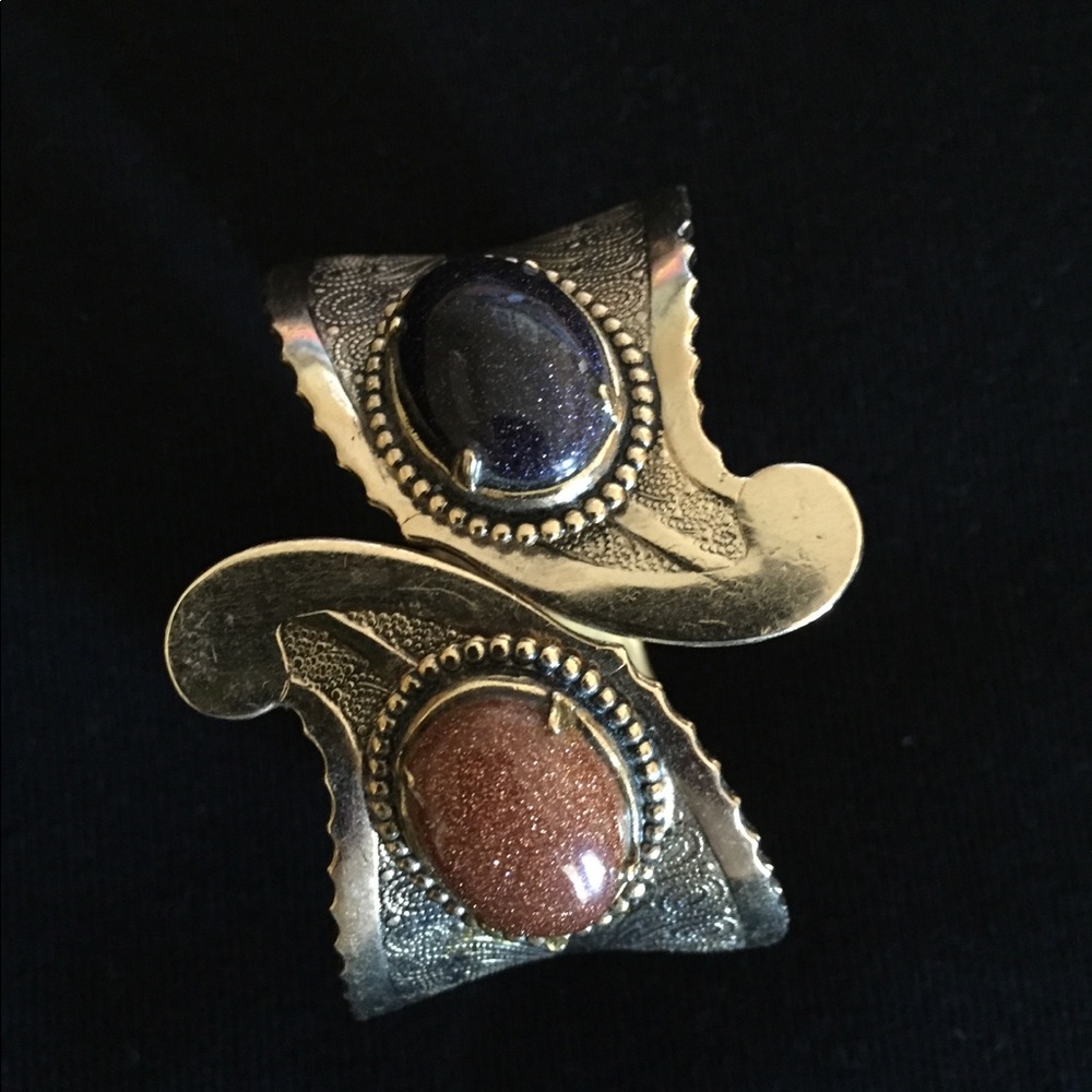 Vintage Goldstone Boho Gold Tone Cuff Bracelet